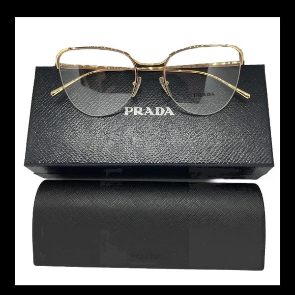 Prada Accessories - PRADA VPR 60U 5AK-1O1 Gold Authentic 53mm Semi-Rimless Eyeglasses New Women’s
